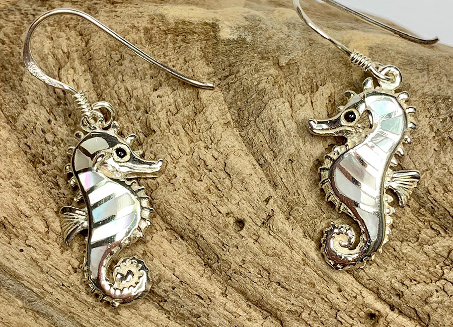 Mother of Pearl Silver Sea Horse Drops