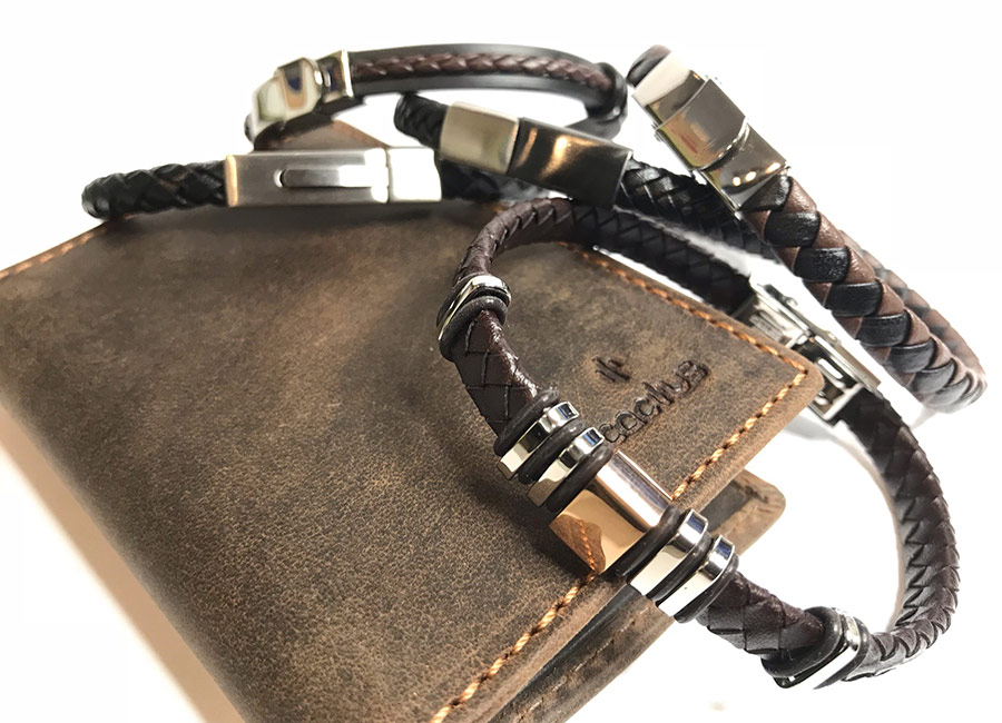 Stainless Steel & Leather Bracelets & Wallet	