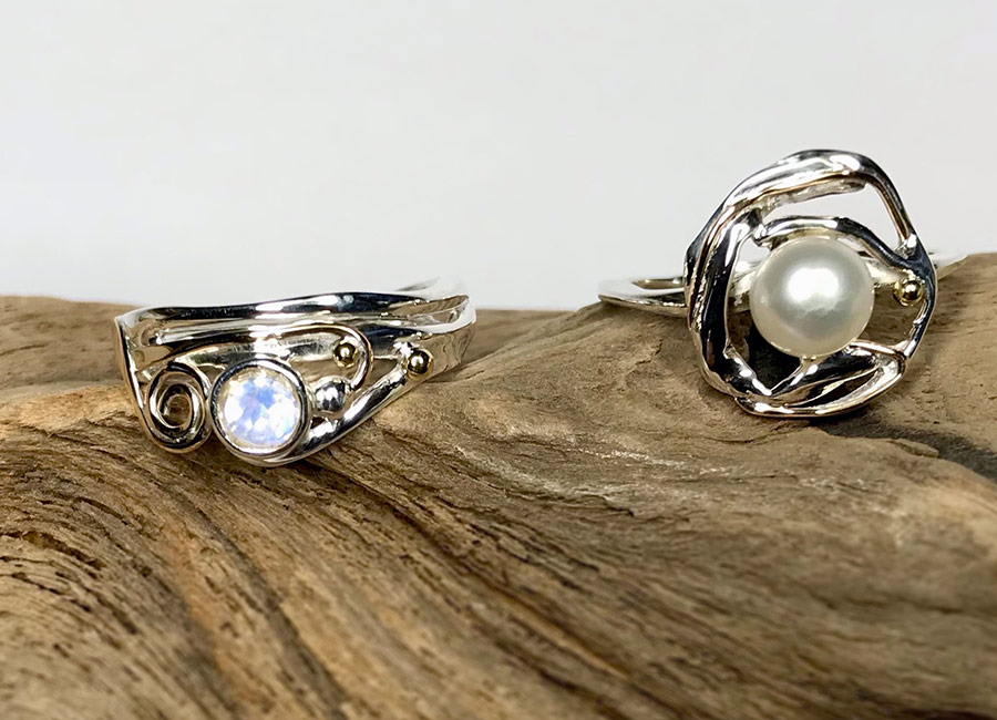Moonstone & Freshwater Pearl Silver Rings